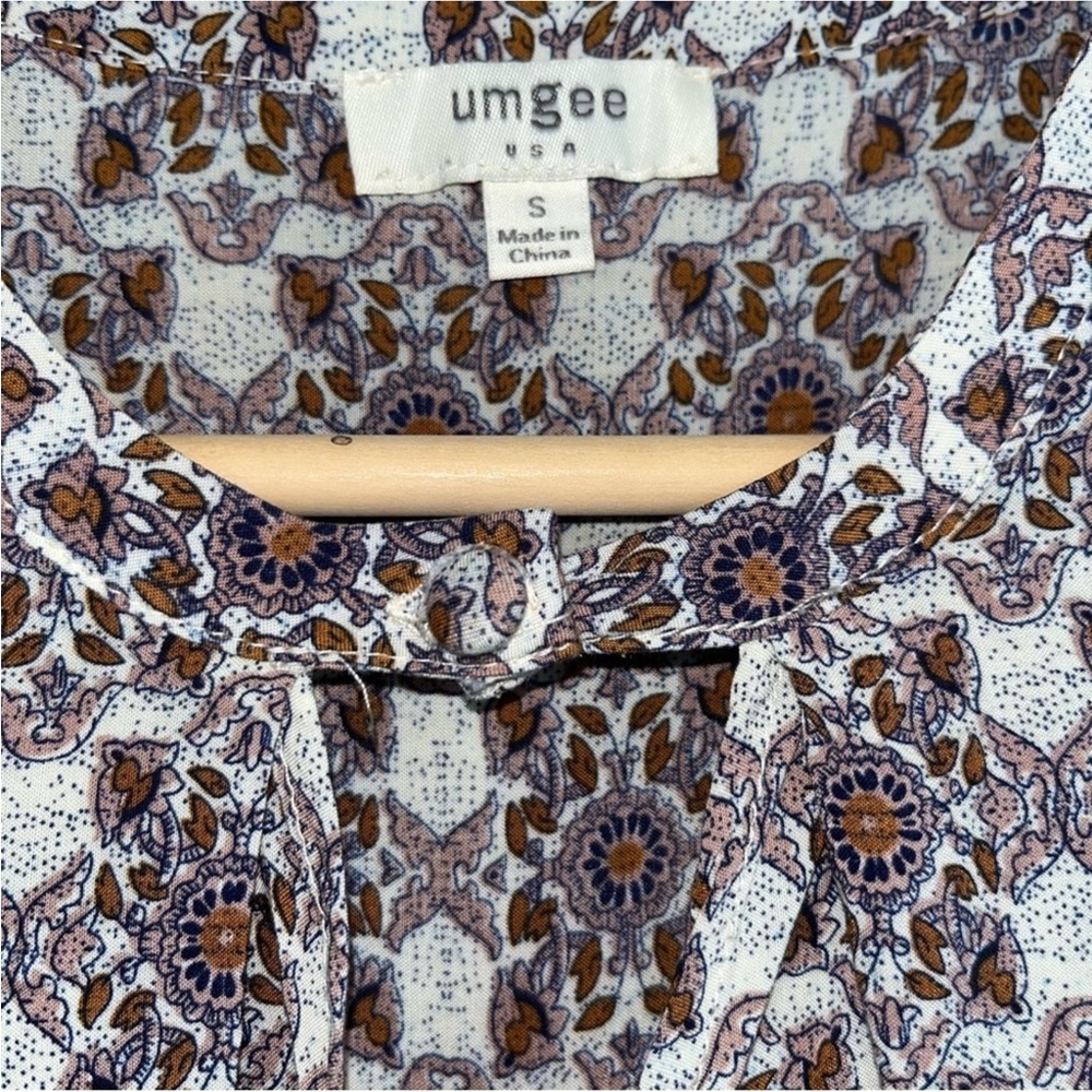 Umgee Boho Mixed Print Open Neck High Low Dress - Picture 4 of 5